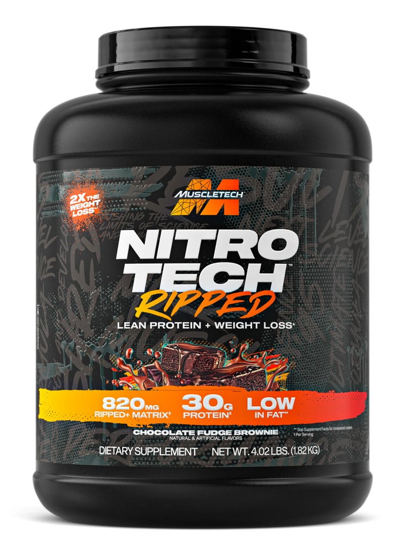 MuscleTech Nitro Tech Ripped Lean Protein + Weight Loss - 2X the Weight Loss - 820mg Ripped Matrix - 30g Protein - Low in Fat - Chocolate Fudge Brownie Flavor - Dietary Supplement - Net Wt 4.02 lbs (1.82kg) - Image 1