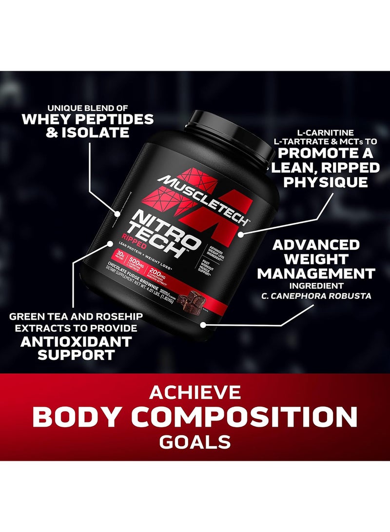 MuscleTech Nitro Tech Ripped Lean Protein + Weight Loss - 2X the Weight Loss - 820mg Ripped Matrix - 30g Protein - Low in Fat - Chocolate Fudge Brownie Flavor - Dietary Supplement - Net Wt 4.02 lbs (1.82kg) - Image 4