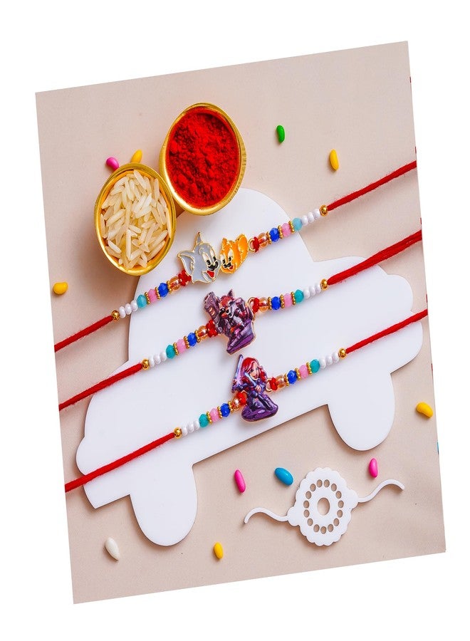 Pride Store Stylish Cartoon Character Kids Rakhi Set with Tilak Pack and Greeting Card for Brother, Sister, Baby Boy, Baby Girl, Chhota Bhai (Kids Rakhi Set - X) - Image 1
