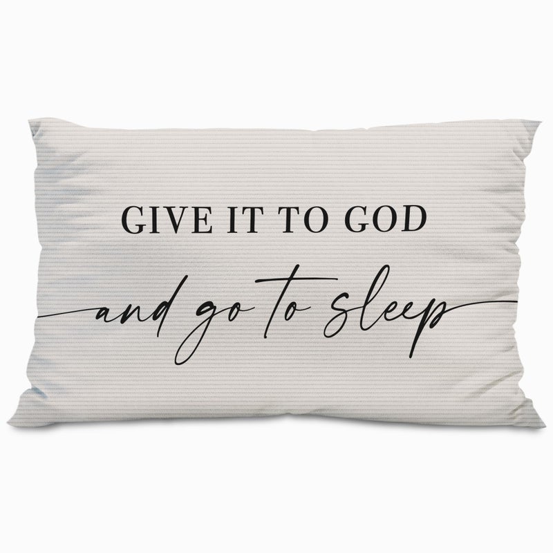 Knibeo Give It to God and Go to Sleep, Decorative Corduroy Pillows Cover for Bed,Corduroy Pillows Cover for Bed,12x20 Inch Pillow Case,Decorative Corduroy Pillows Cover for Room（Cream 12" x 20"） - Image 1