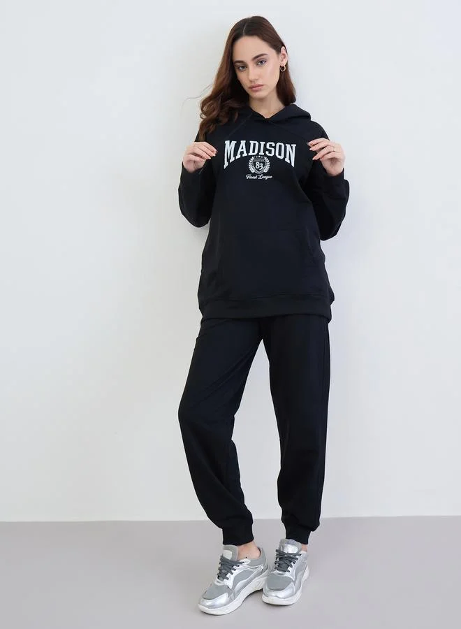 Styli Styli Black Longline Hoodie and Joggers Co-Ords