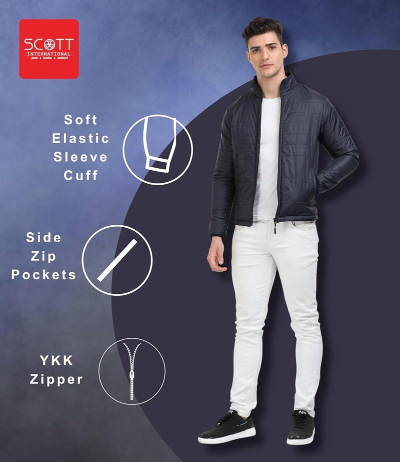 Scott International Winter Puffer Jacket | Mens Nylon Quilted standard length | Bomber Full Sleeve Monsoon | Lightweight Winter Wear Mens Jacket - Image 5