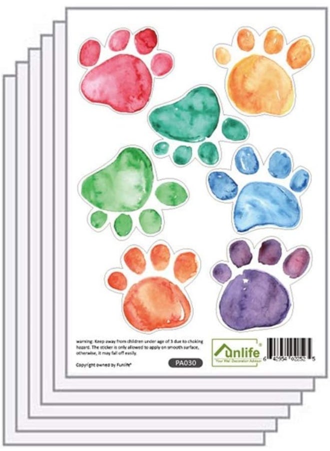 Finduat (Colorful Dog Paw Stickers) - 42 Pcs Colourful Hand Painted Dog Paw Stickers Prints for Wall, Floor Decals, Classroom Home Party Decoration, Home Kid's Room Creative Wallpaper Mural Art Dec - Image 1