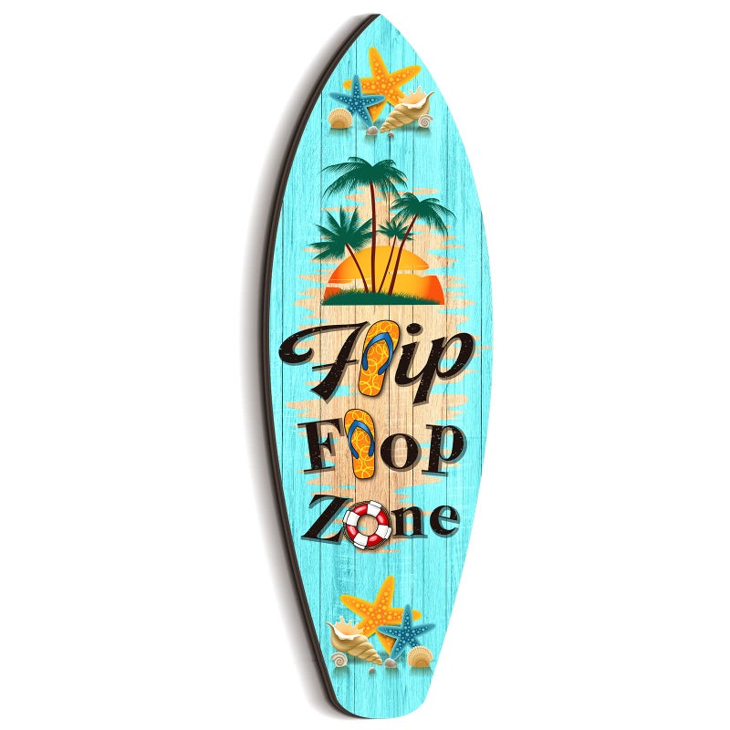 Chunful Chunful Surfboard Wall Decor 5 x 16 Inch Wooden Beach Theme Wall Hanging Sign Tropical Flip Flop Wall Art Surf Board Wall Decoration for Bathroom Outdoor Indoor Summer Decor 