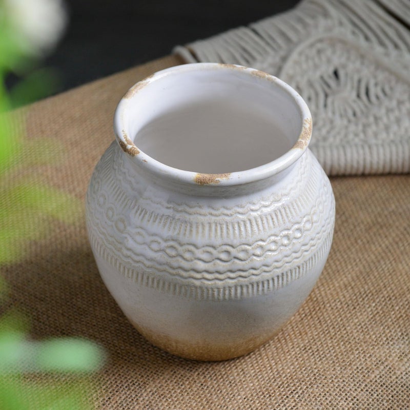 Quoowiit Ceramic Rustic Farmhouse Vase, White Distressed Flower Vase for Home Decor, Boho Decorative Vases for Centerpiece Table Decorations, Vases for Living Room Kitchen Entryway Mantle Shelf Decor - Image 4