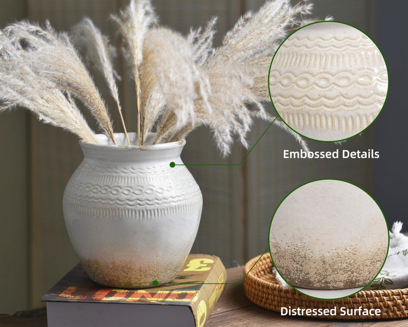 Quoowiit Ceramic Rustic Farmhouse Vase, White Distressed Flower Vase for Home Decor, Boho Decorative Vases for Centerpiece Table Decorations, Vases for Living Room Kitchen Entryway Mantle Shelf Decor - Image 5