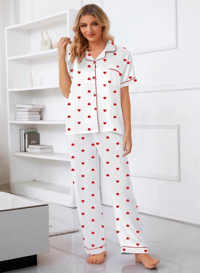 Umeyda Girls Pajamas, Satin Pjs Silk Sleepwear Comfy Summer 2Pcs Lightweight Loungewear Nightwear Gift for Teen Kids, Heart White, 9-10 Years = Tag 150 - Image 4