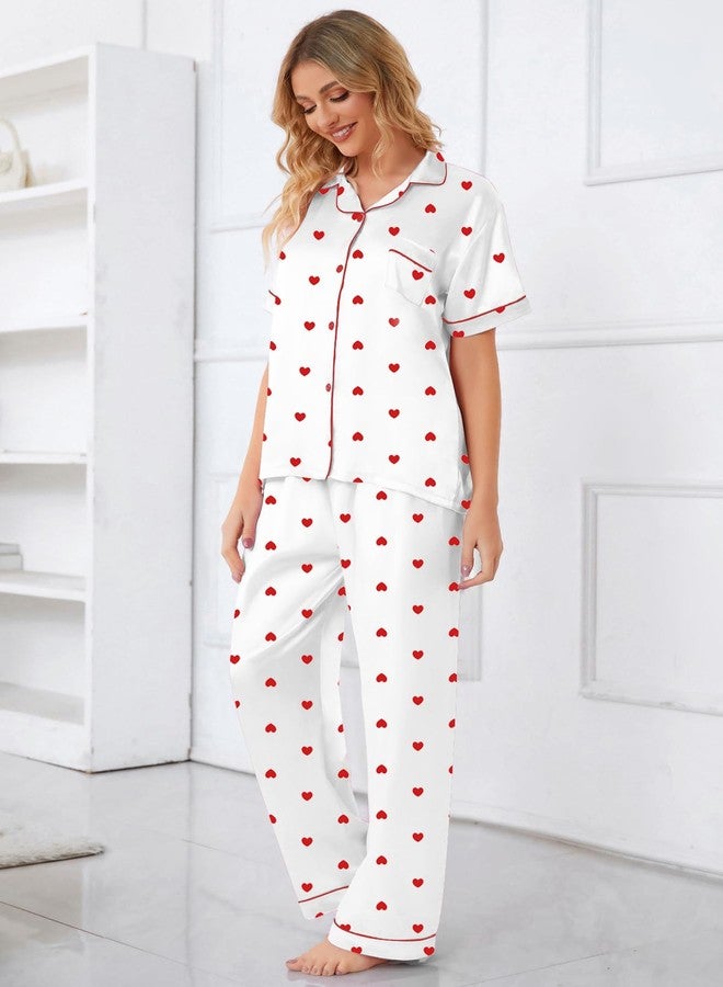 Umeyda Girls Pajamas, Satin Pjs Silk Sleepwear Comfy Summer 2Pcs Lightweight Loungewear Nightwear Gift for Teen Kids, Heart White, 9-10 Years = Tag 150 - Image 5