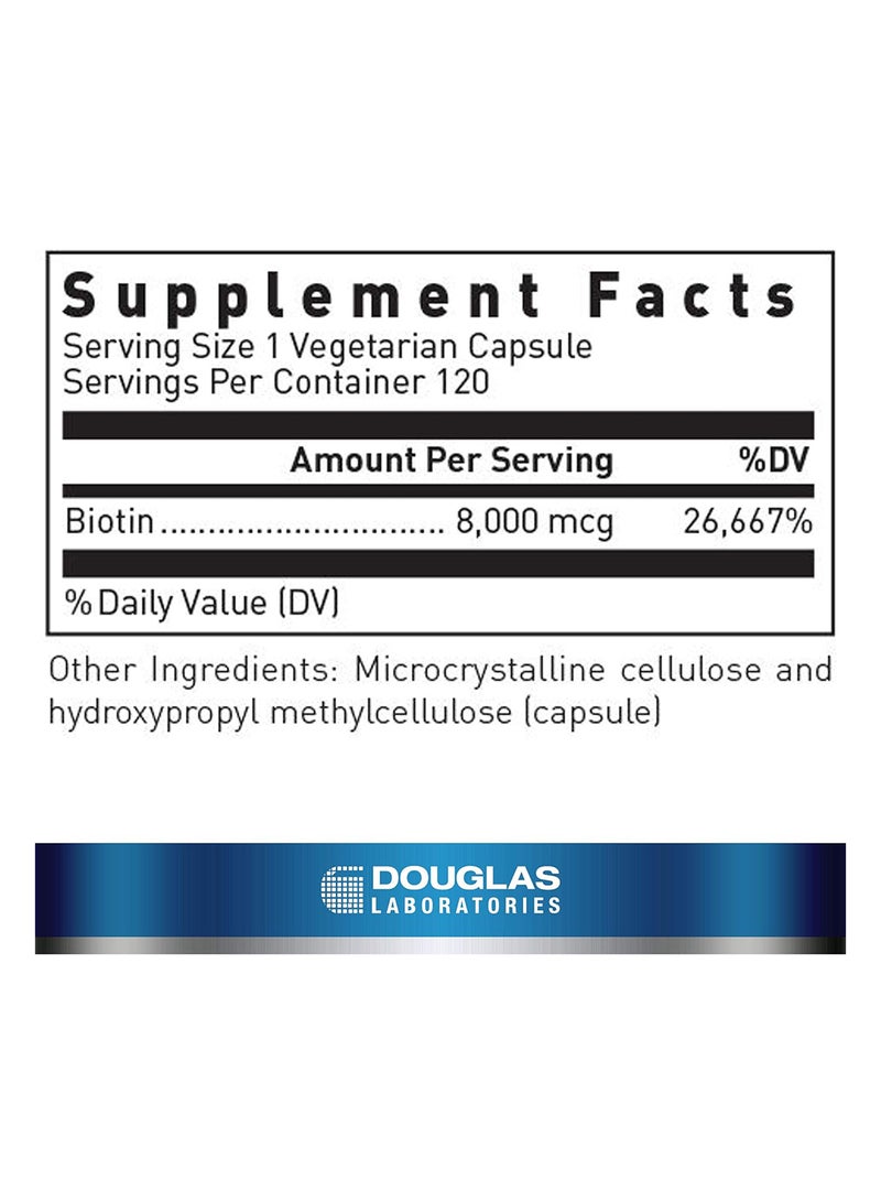 دوغلاس بيوتين 8 ملغ فيتامين ب7 لدعم إنتاج إنزيمات استقلاب الجلوكوز ووظيفة الأعصاب 120 كبسولة - Image 2