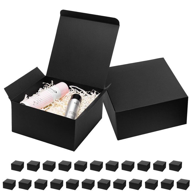 Mcfleet Black Gift Boxes with Lids 8x8x4 Inches 25 Pack Groomsmen Proposal Cardboard Craft Gift Box for Christmas Wedding Graduation Holiday Birthday Presents Packaging
