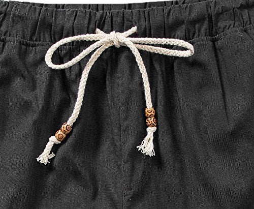 SIR7 Men's Linen Casual Lightweight Drawstrintg Elastic Waist Summer Beach Pants Black L - Image 4