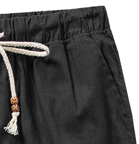 SIR7 Men's Linen Casual Lightweight Drawstrintg Elastic Waist Summer Beach Pants Black L - Image 5