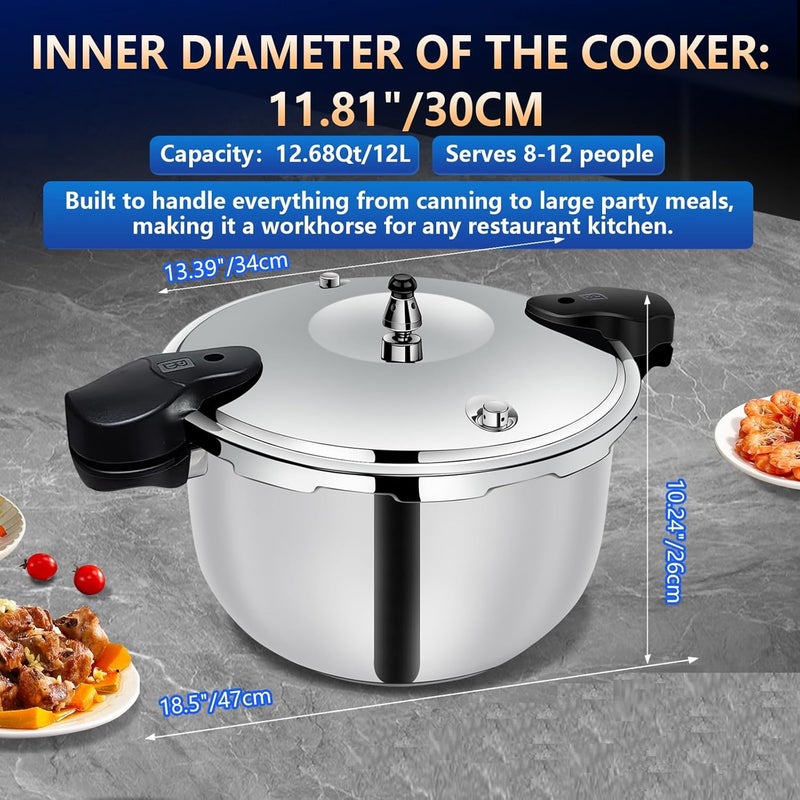 Peterboo Stainless Steel Pressure Cooker 12 quart Peterboo Induction Compatible Thickened Pressure Cooker with Spring Valve Safeguard Devices, Compatible with Gas & Induction Cooker 8-12 people Use - Image 3