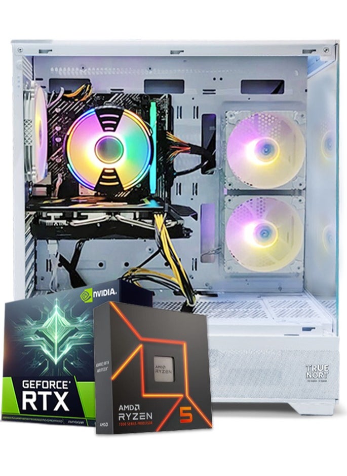 Truenort Gaming PC, AMD Ryzen 5-5500, RTX 3050 , 16GB RAM, 1TB SSD, Air Cooler 120MM, 650 PSU , Window 11 Pro, White Case  - Image 1
