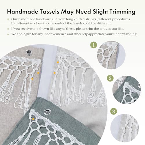 AmazerBath Green Shower Curtains for Bathroom, Boho Farmhouse Shower Curtain with Top Tassels, Sage Green Shower Curtain with 12 Hooks, Faux Linen Fabric Hotel Quality, 72x72 Inches - Image 4