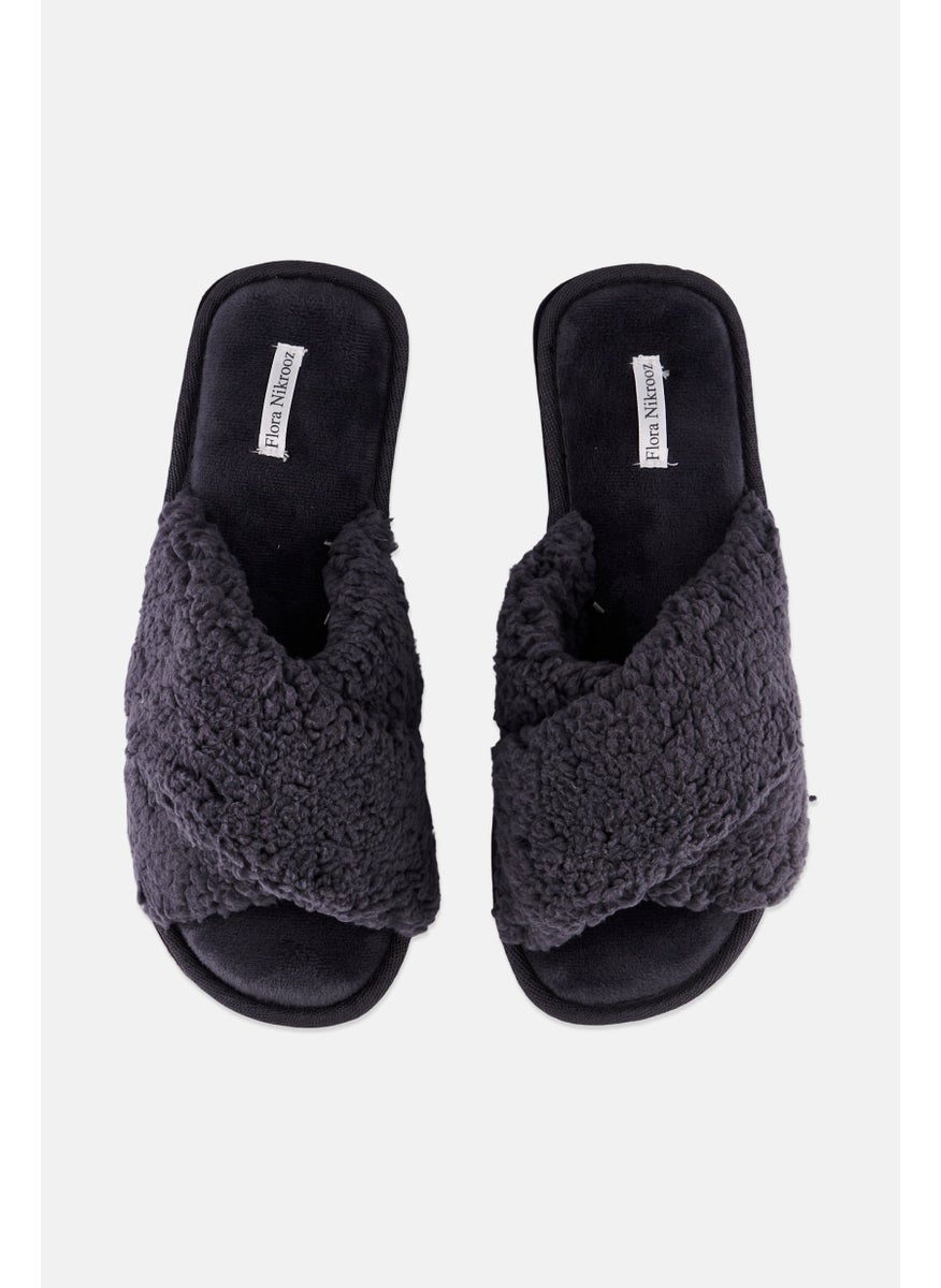 Flora Nikrooz Women Faux Fur Slip On Slippers, Grey  - Image 3