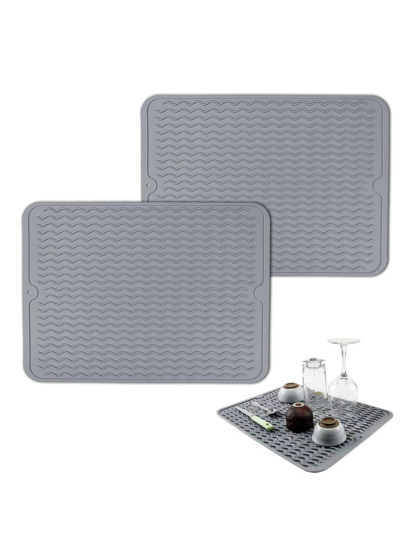 Oasisgalore 2 Pcs Silicone Dish Drying Mats Draining Mats for Kitchen Counter，Heat Resistant Mat, Dish Drainer Mat Table Mat(Grey)  - Image 1