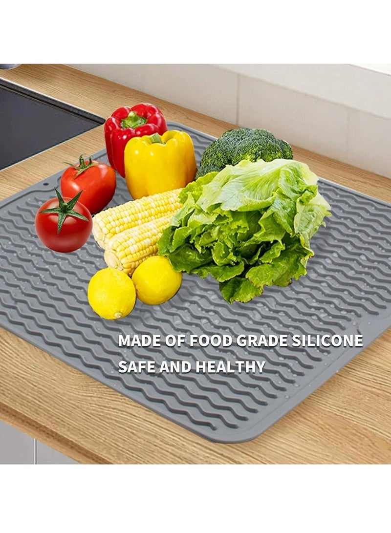 Oasisgalore 2 Pcs Silicone Dish Drying Mats Draining Mats for Kitchen Counter，Heat Resistant Mat, Dish Drainer Mat Table Mat(Grey)  - Image 5
