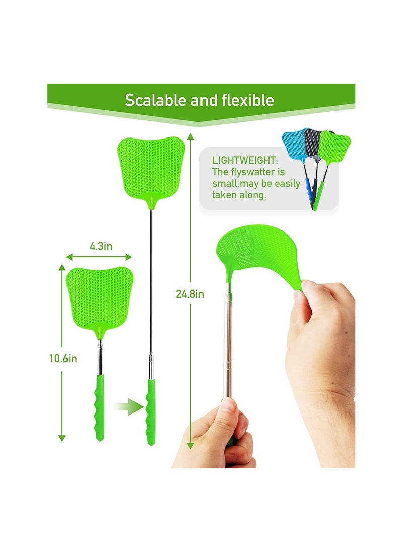 3 pcs Fly Swatter, Fly Swatter Plastic,Telescopic Fly Swatters, Large Bug Swatter That Work for Indoor and Outdoor. (Black Blue Green) - Image 5