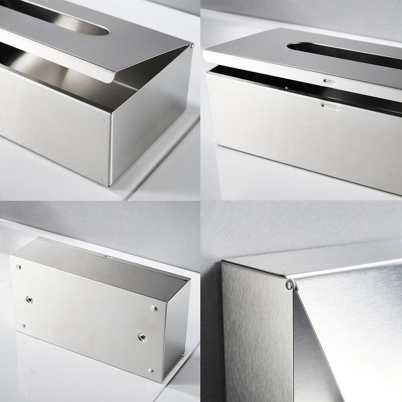 JunSun Rectangular Tissue Box Cover - Napkin Holder, Facial Tissue Storage Box - Decorative Holder for Bathroom, Bedroom, Nightstand, Office - Stainless Steel, Brushed Nickel - Image 4