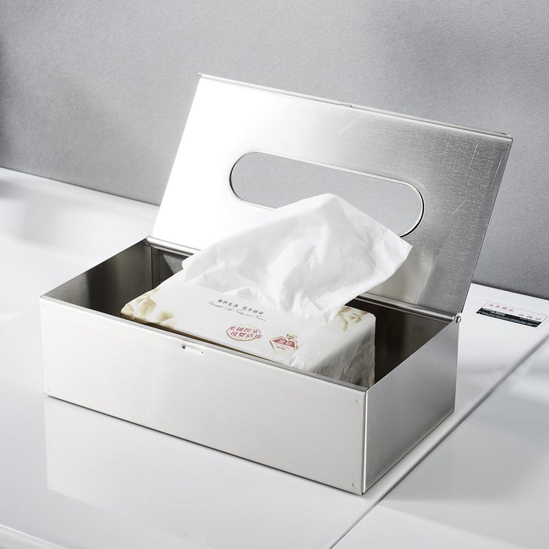 JunSun Rectangular Tissue Box Cover - Napkin Holder, Facial Tissue Storage Box - Decorative Holder for Bathroom, Bedroom, Nightstand, Office - Stainless Steel, Brushed Nickel - Image 5