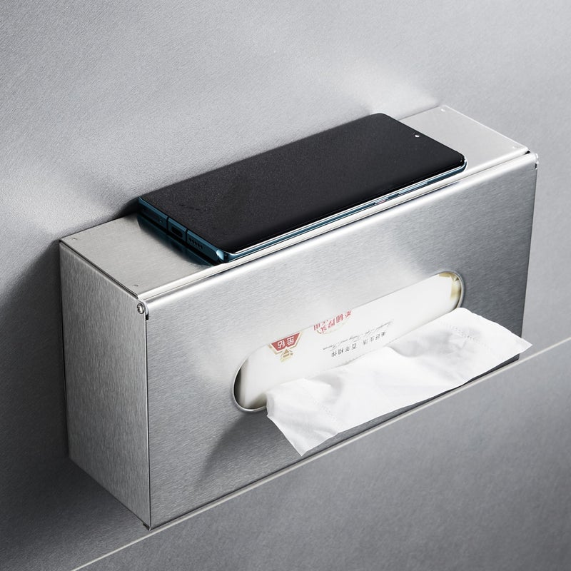 JunSun Rectangular Tissue Box Cover - Napkin Holder, Facial Tissue Storage Box - Decorative Holder for Bathroom, Bedroom, Nightstand, Office - Stainless Steel, Brushed Nickel - Image 3