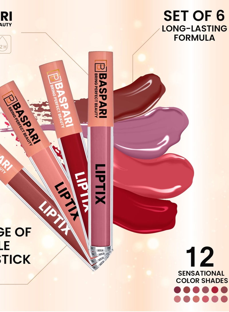 BASPARI Baspari Matte LIPTIX - Liquid Lipstick Makeup Set, Waterproof Lip Gloss Set of 6 Pcs  - Image 3