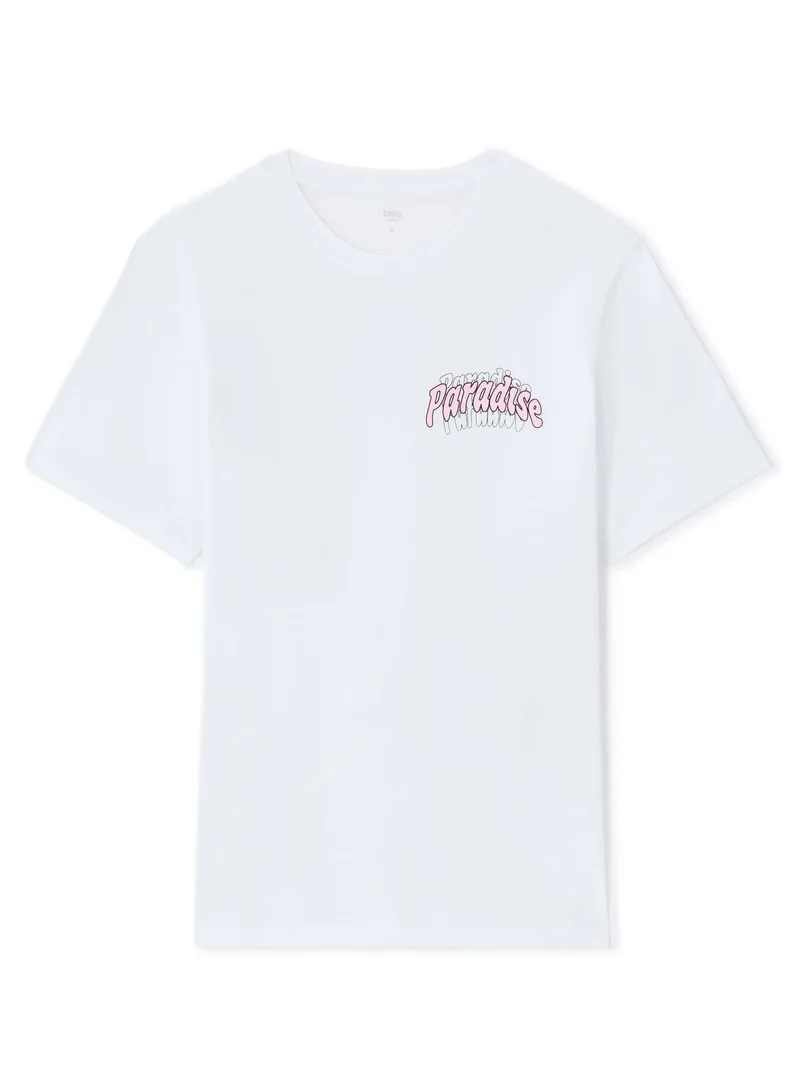 Celio  Mexpara Optical White Short Sleeves Tshirt for Men | Best Price UAE