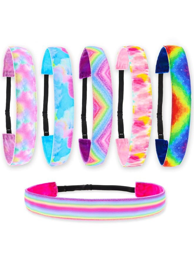 FROG SAC - 6 Tie Dye Headbands for Girls - Adjustable No Slip Rainbow Head Band for Kids, Stretch Elastic Hair Bands for Toddlers, Cute Cloth Fabric Athletic Sport Hair Accessories for Children - Image 1