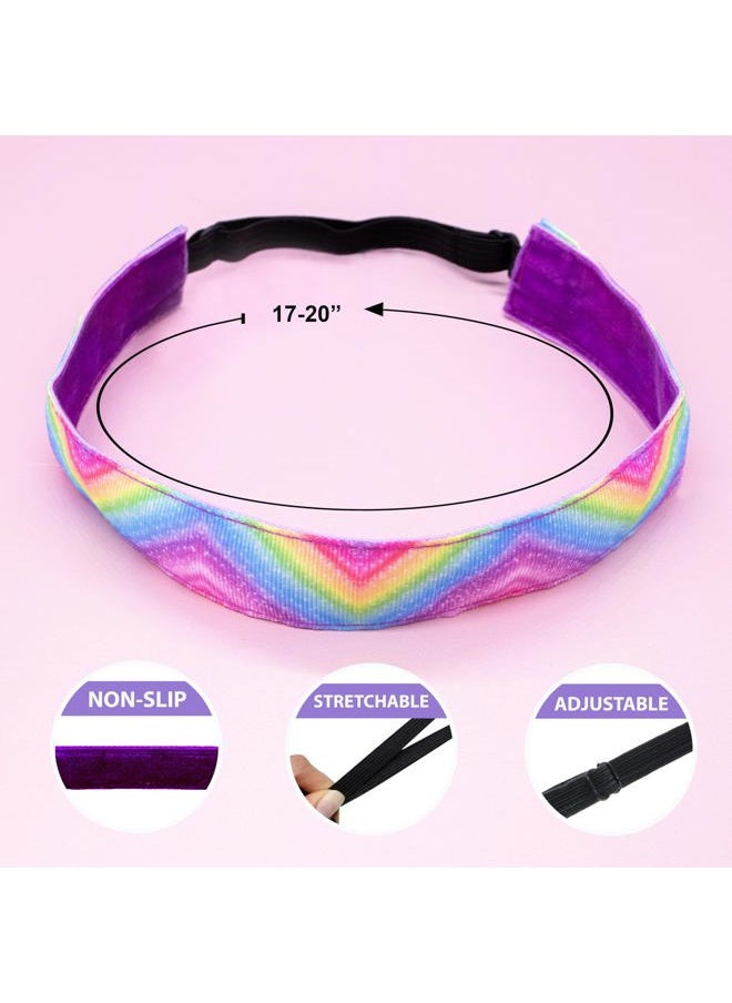 FROG SAC - 6 Tie Dye Headbands for Girls - Adjustable No Slip Rainbow Head Band for Kids, Stretch Elastic Hair Bands for Toddlers, Cute Cloth Fabric Athletic Sport Hair Accessories for Children - Image 1