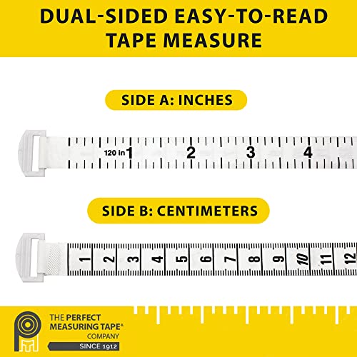 Perfect Measuring Tape - Extra Long (120 inch) Tailor's Flexible Measuring Tape. Retracting, Double Sided Tape - Inches to 120 and Metric to 3m (Model SR18) White - Image 4