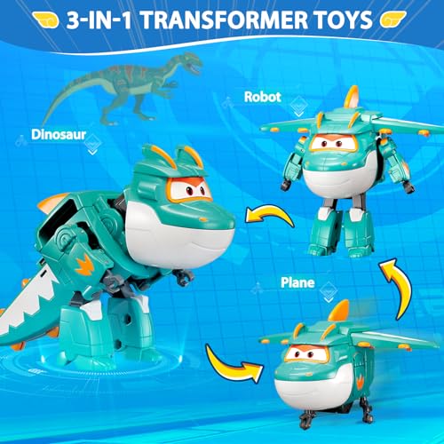 Super Wings 5 Transformable Toys Tino Mini Tino Pet 3 in 1 Transforming Dinosaur Airplane Robot Educational Action Figure for Boys Girls Age 3 Dinosaur Toy for Preschool Play - Image 5
