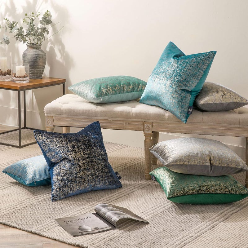 Phantoscope Pack of 2 Sparkling Velvet Decorative Solid Throw Decorative Pillow Cover Soft Gold Glitter Square Cushion Cover Pillowcase for Couch Bed and Chair, Navy Blue, 12 x 20 inches, 30 x 50 cm - Image 5