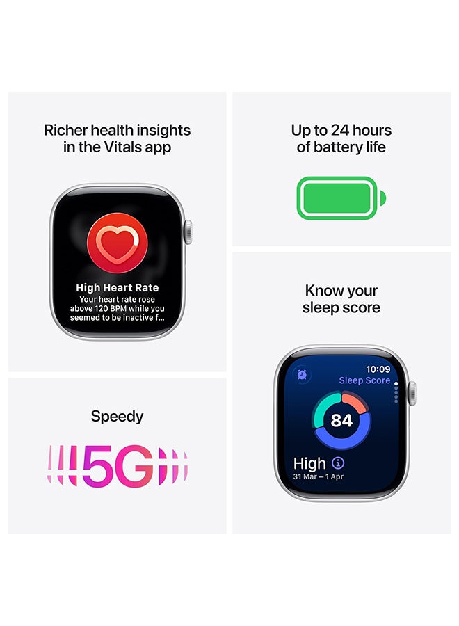 Apple Watch Series 11 GPS + Cellular 42mm (International Version) Silver Aluminium Case With Purple Fog Sport Band - M/L - Image 4