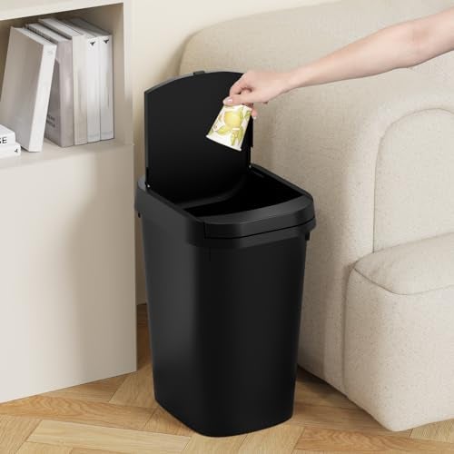 KSSKSS 3 Pack Bathroom Small Trash Can with Lid, 2.6 Gallon Slim Garbage Bin with Pop-Up Lid, 10L Plastic Wastebasket for Bedroom, Office, Kitchen, Toilet (Black) - Image 2