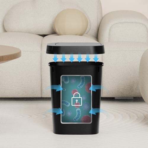 KSSKSS 3 Pack Bathroom Small Trash Can with Lid, 2.6 Gallon Slim Garbage Bin with Pop-Up Lid, 10L Plastic Wastebasket for Bedroom, Office, Kitchen, Toilet (Black) - Image 5