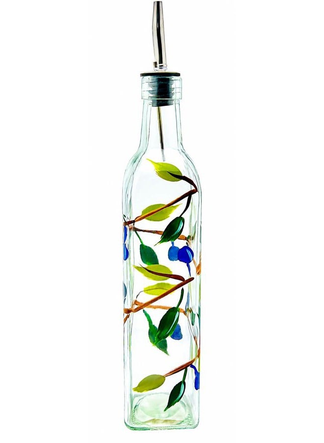 Containly Glass Olive Branch Oil/Vinegar Glass Cruet for Kitchen, 16 oz Olive Oil Dispenser With Stainless Steel Spout for Easy Pouring - Image 1