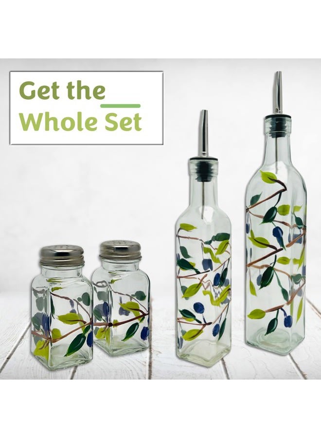 Containly Glass Olive Branch Oil/Vinegar Glass Cruet for Kitchen, 16 oz Olive Oil Dispenser With Stainless Steel Spout for Easy Pouring - Image 4