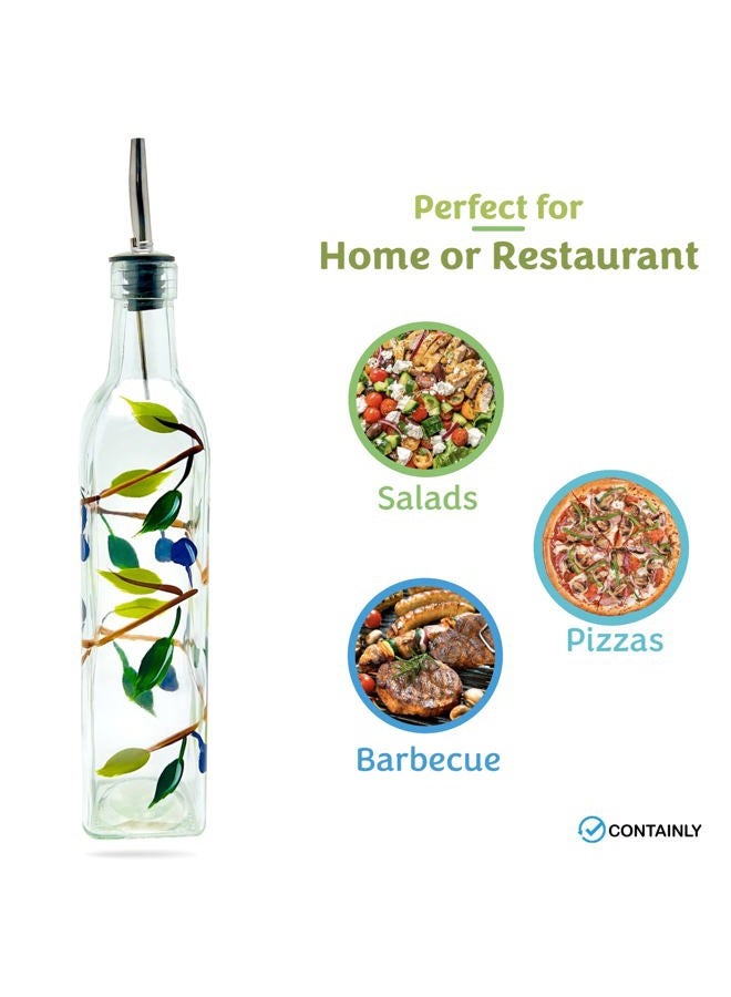 Containly Glass Olive Branch Oil/Vinegar Glass Cruet for Kitchen, 16 oz Olive Oil Dispenser With Stainless Steel Spout for Easy Pouring - Image 3