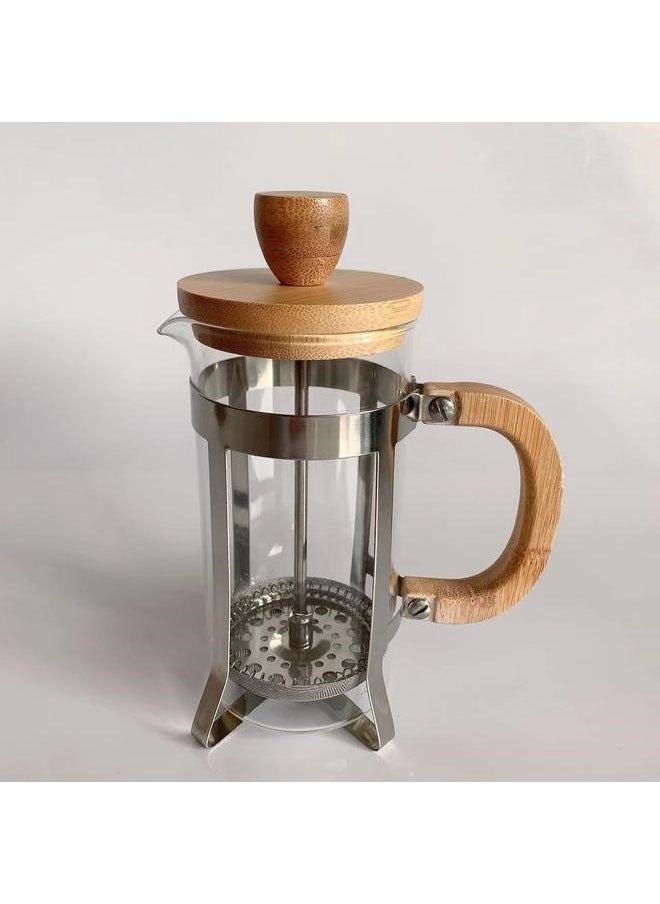yongsheng Press Infuser Bamboo Cover With Coffee Pot Clear/Brown/Silver，Cafepress Wood Pressed Coffee, French Press, Olive Wood, Heat Resistant Glass,Practical Capacity, 600 ml  - Image 1