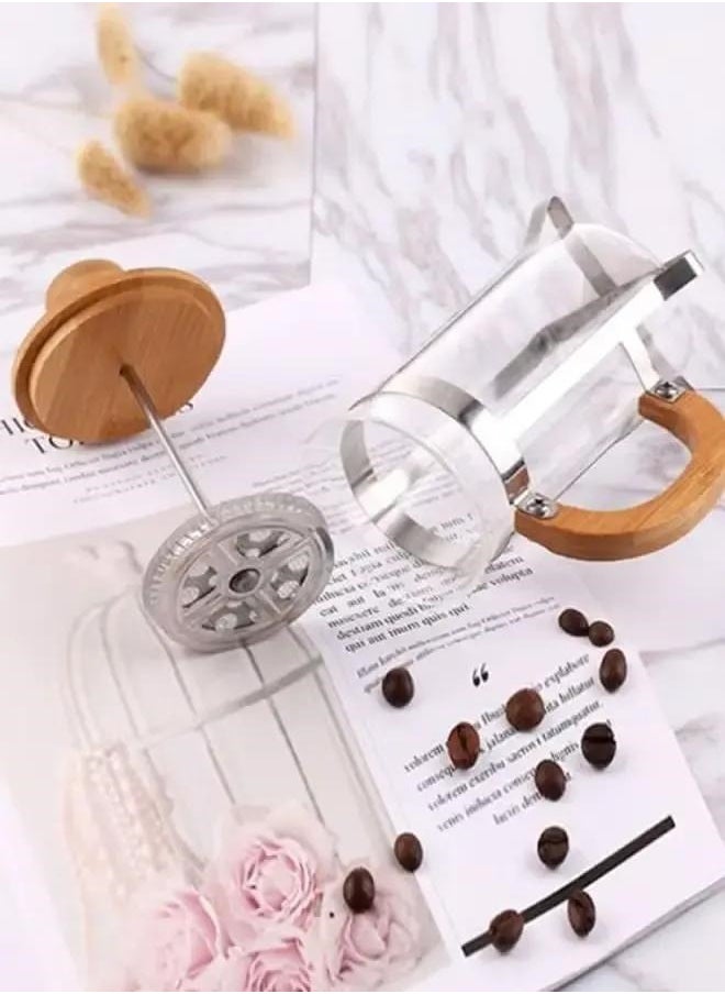 yongsheng Press Infuser Bamboo Cover With Coffee Pot Clear/Brown/Silver，Cafepress Wood Pressed Coffee, French Press, Olive Wood, Heat Resistant Glass,Practical Capacity, 600 ml  - Image 5