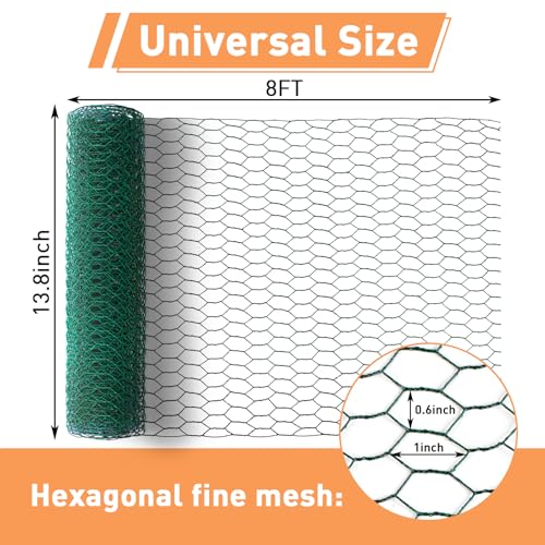 Oligei Chicken Wire for Floral Arrangements Chicken Wire Mesh 138 x 984 Inches 06 Inch Hexagonal Galvanized PVC Coated Wire Mesh for Protecting Poultry Plants Fruits Vegetables etc Green - Image 3