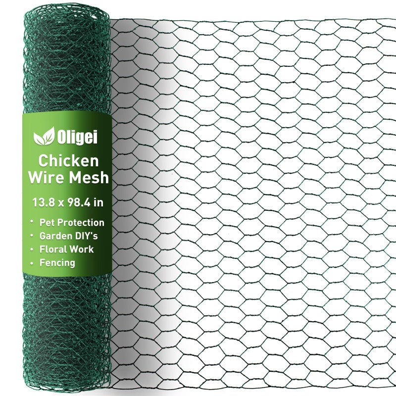 Oligei Chicken Wire for Floral Arrangements Chicken Wire Mesh 138 x 984 Inches 06 Inch Hexagonal Galvanized PVC Coated Wire Mesh for Protecting Poultry Plants Fruits Vegetables etc Green - Image 2