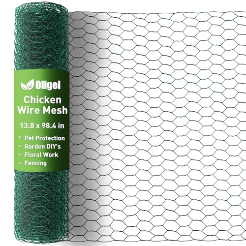 Oligei Chicken Wire for Floral Arrangements Chicken Wire Mesh 138 x 984 Inches 06 Inch Hexagonal Galvanized PVC Coated Wire Mesh for Protecting Poultry Plants Fruits Vegetables etc Green - Image 1