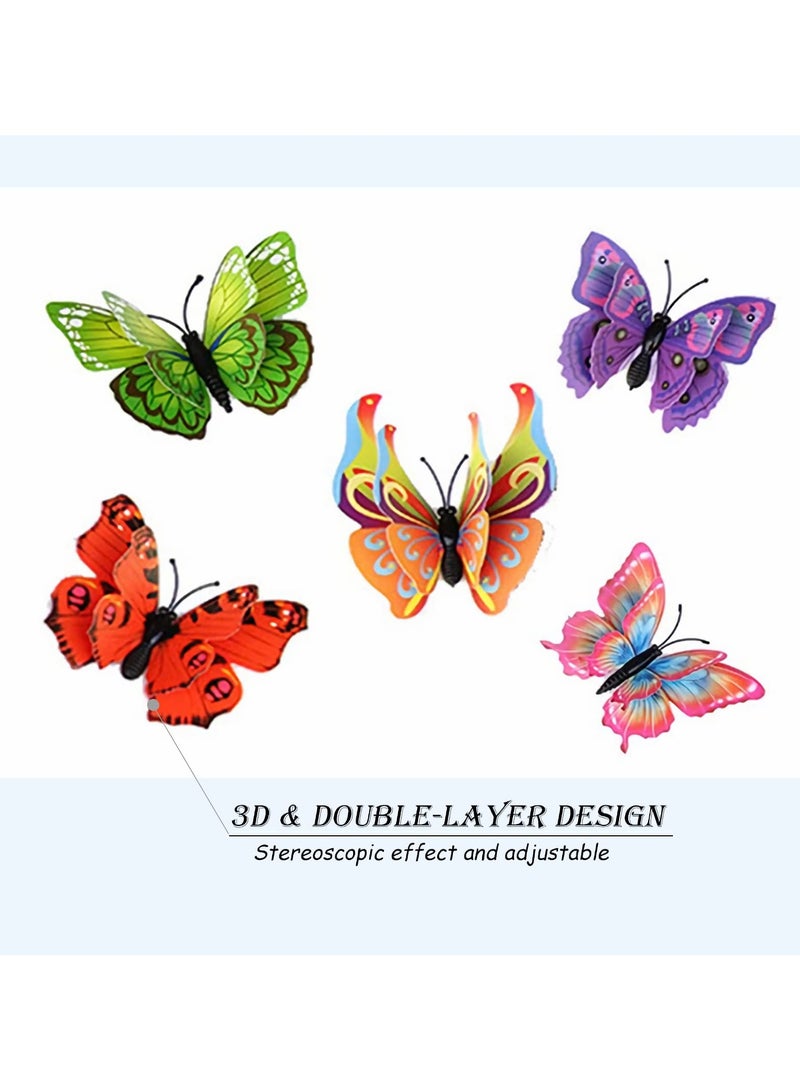 إسكدنيا ملصقات حائط على شكل فراشات ثلاثية الأبعاد مكونة من 24 قطعة، مجموعة ملصقات حائط مزخرفة على شكل فراشات ثلاثية الأبعاد متعددة الألوان لتزيين الحفلات مع مغناطيس، لتزيين أعياد الميلاد على شكل فراشات وديك - Image 3