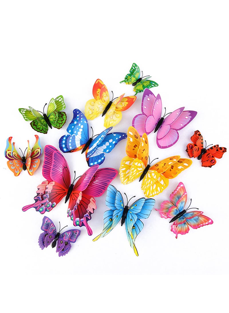 إسكدنيا ملصقات حائط على شكل فراشات ثلاثية الأبعاد مكونة من 24 قطعة، مجموعة ملصقات حائط مزخرفة على شكل فراشات ثلاثية الأبعاد متعددة الألوان لتزيين الحفلات مع مغناطيس، لتزيين أعياد الميلاد على شكل فراشات وديك - Image 1