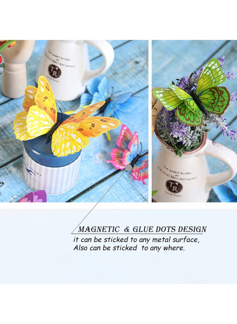 إسكدنيا ملصقات حائط على شكل فراشات ثلاثية الأبعاد مكونة من 24 قطعة، مجموعة ملصقات حائط مزخرفة على شكل فراشات ثلاثية الأبعاد متعددة الألوان لتزيين الحفلات مع مغناطيس، لتزيين أعياد الميلاد على شكل فراشات وديك - Image 2