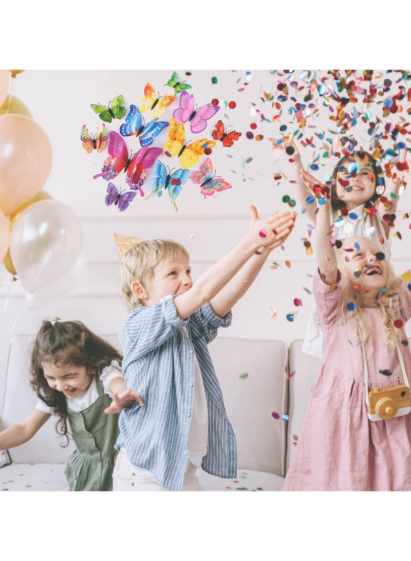 إسكدنيا ملصقات حائط على شكل فراشات ثلاثية الأبعاد مكونة من 24 قطعة، مجموعة ملصقات حائط مزخرفة على شكل فراشات ثلاثية الأبعاد متعددة الألوان لتزيين الحفلات مع مغناطيس، لتزيين أعياد الميلاد على شكل فراشات وديك - Image 4