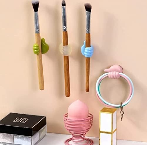 Kedva Thumb up Hooks Multipurpose Adhesive Silicone Wire Organizer Key Hanger Toothbrush Multicolored Holder Makeup Brush Holder for Desk Home and Office. (4) - Image 5