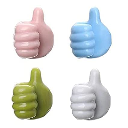 Kedva Thumb up Hooks Multipurpose Adhesive Silicone Wire Organizer Key Hanger Toothbrush Multicolored Holder Makeup Brush Holder for Desk Home and Office. (4) - Image 1